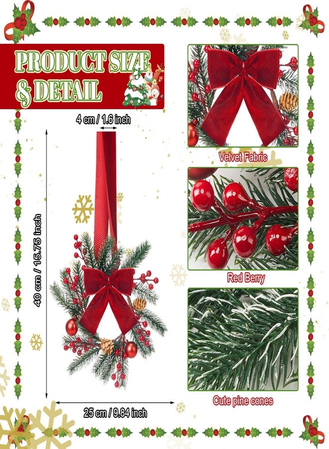 Maysing 6 Pcs 9.8" Small Christmas Wreath with Ribbon Mini Kitchen Cabinet Wreaths Christmas Red Berry Pine Bow Decorations for Xmas Chair Back, Front Door, Window, Wall Farmhouse Decor(Red) - Image 3